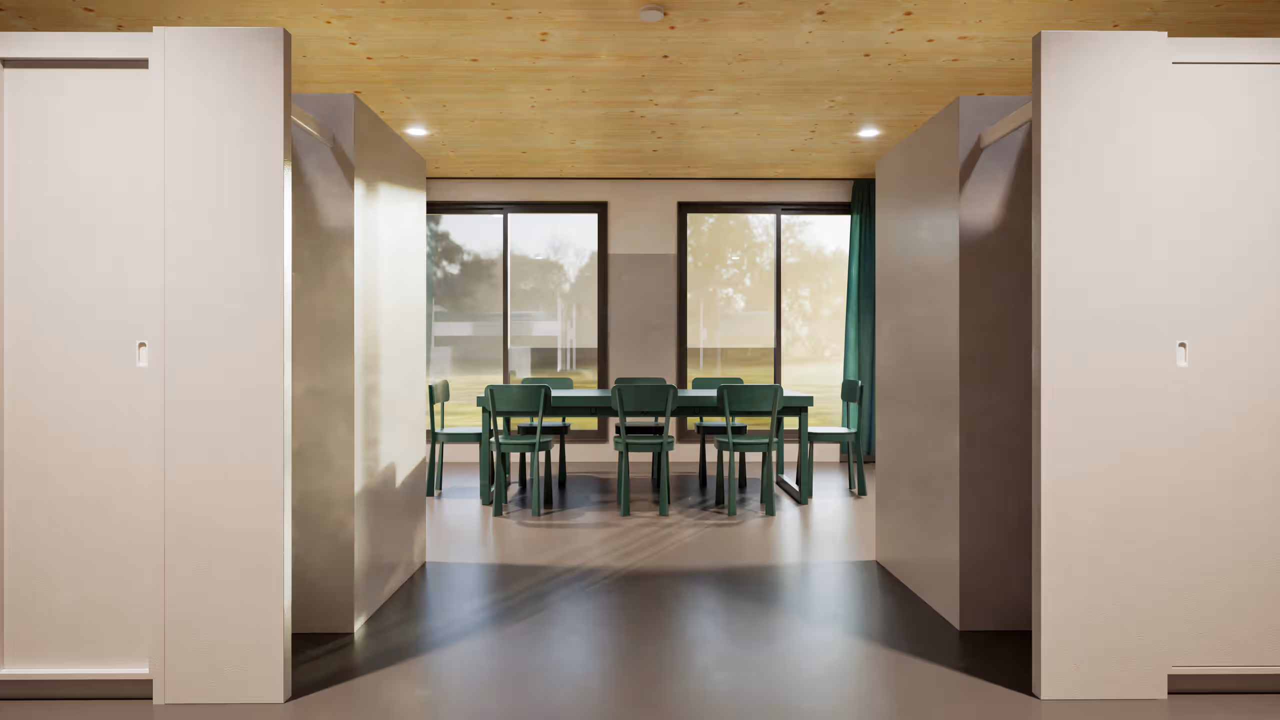 Impressie van een meerpersoonskamer in een legeringsgebouw van Defensie