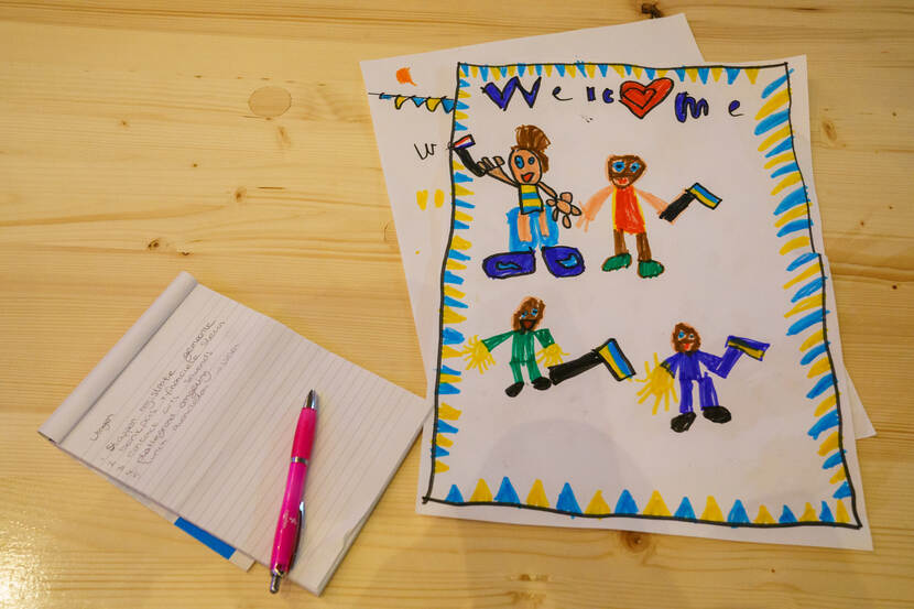 Een kindertekening gemaakt naar aanleiding van het bezoek van minister De Jonge.