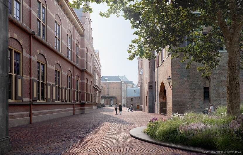 Impressie nieuw ontwerp Binnenhof met bomen