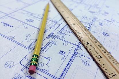Blueprint, potlood, lineaal